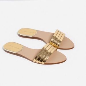 Zara Gold Straps Slides Sandals size 7